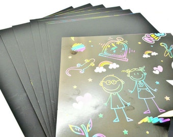 30 Sheet Magic Rainbow A4 Scratch Art Paper Cards Scraping Drawing with Stick