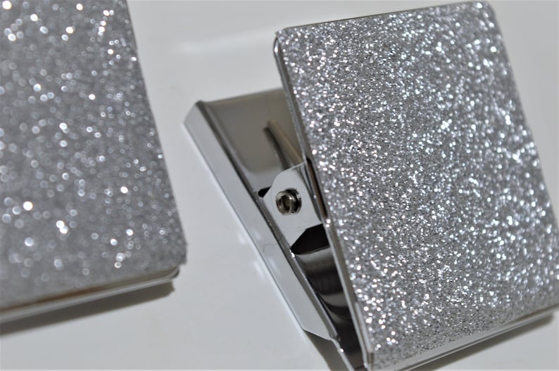 SILVER GLITTER Square Magnetic Bulldog Fridge Paper Metal Clips 45mm X ...