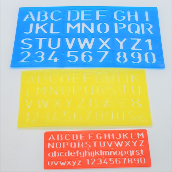 3 Set ABC Alphabet Stencil Letter Number Symbols Assorted Lettering Sizes Set