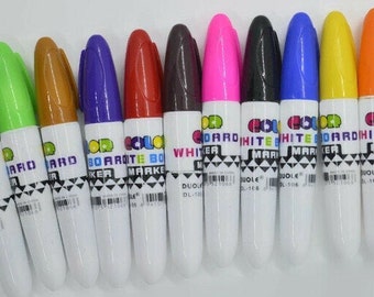 12 Mini Bullet Tip Dry Wipe Pens White Board Marker Pen Assorted Colours