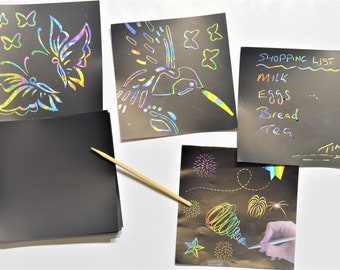 50 Blank Sheet Magic Rainbow Scratch Art Paper Cards Scraping Drawing