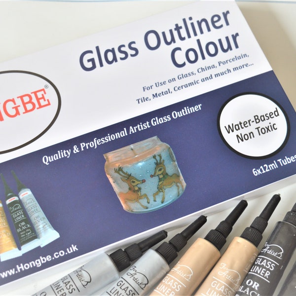 Glass And Ceramic Outliner Paint GOLD SILVER BLACK Out Liner Paints 6x12ml Tubes