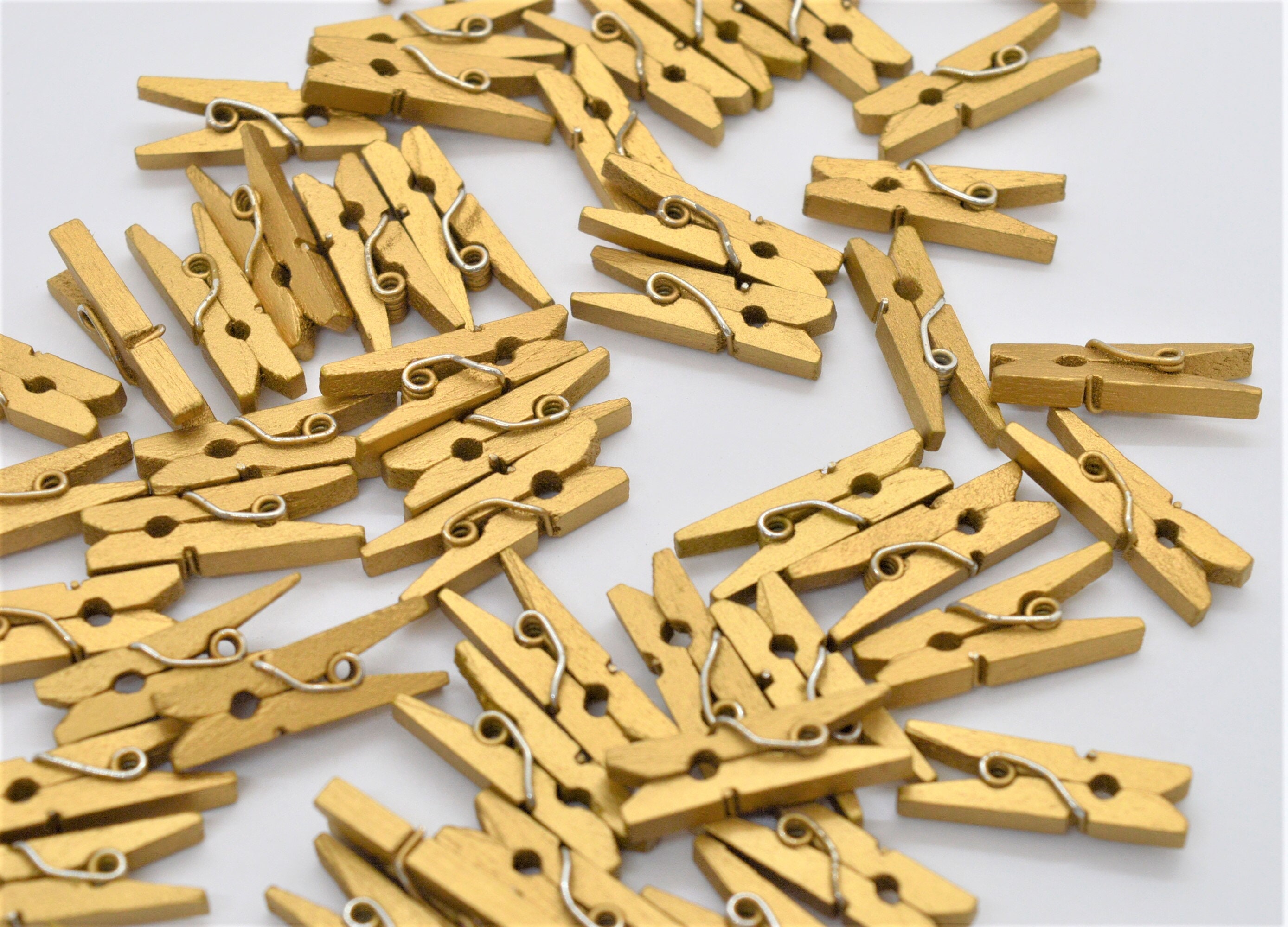 100 Gold Pegs Mini Wooden Clothes Pegs Craft Embellishments Etsy UK
