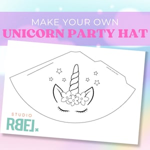 Printable Unicorn Party hat To Color ,DIY Unicorn Printable Birthday hat Template, DIY Paper unicorn Birthday hat, Instant Download