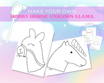 Atividade imprimível Hobby Horse, Hobby Unicorn & Hobby Llama Template, DIY Craft Stick Horse Print, papelão Hobby Horse Print em casa