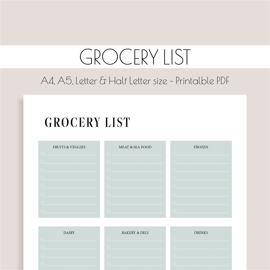 ENGLISH Grocery List Printable Template Grocery Planner Etsy
