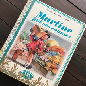 Martine va faire du shopping, Français livre pour enfants vintage, livre modifié à la main, signets perlées, journal vierge, papier teint à la main, peint à la main