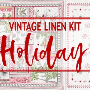 Digitales Vintage Leinen Kit, Urlaub, Weihnachten, Französisch Vintage, Umschlag, Journalkarten, Tags, Briefmarken, passende Etiketten, printable