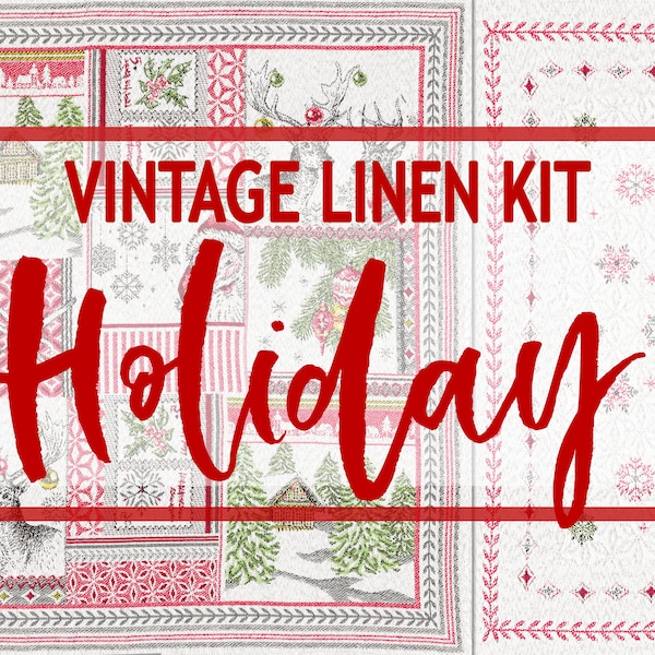 Digital Vintage Linen Kit, Holiday, Christmas, French Vintage, Envelope, Journal cards, Tags, Postal Stamps, Matching Labels, Printable