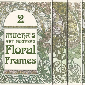 Digital Alphonse Mucha Floral Frame Pack 2, Art Nouveau, Vintage Floral, Botanical Illustrations, Alfonse Mucha, Junk Journal Kit, Album
