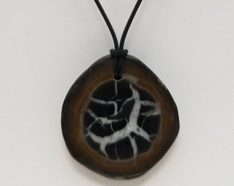 Gift idea necklace jewlery Handmade Macrame Pendant Gorgeous septarian nodule cabochon 3 statement piece