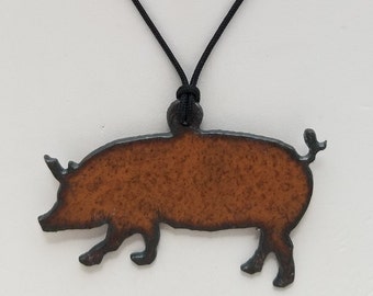 Pig Pendant Necklace, Free Shipping (20550), Recycled Metal Pig Necklace, Pig Pendant, Pendantlady