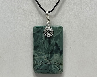 Jasper Pendant Necklace w/Sterling Silver Wire Wrapped Bail, Free Shipping (24154), Green Jasper Necklace, Jasper Pendant, Pendantlady