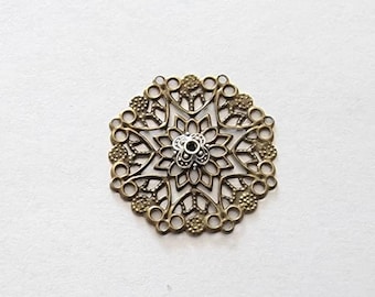 1.3" Antique Bronze Silver Floral Mirror Double Rosettes - Pack of 10 Rosettes.