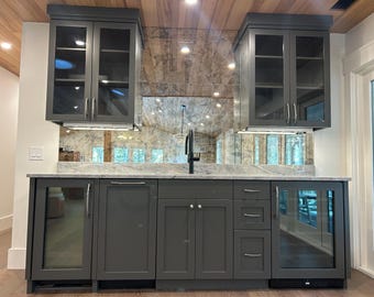 Antique Mirror Glass Tiles: Luxurious Interior Design, Made in USA.