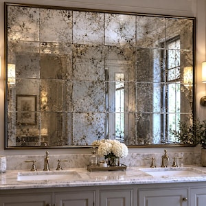Antique Mirror Tiles, Distressed Vintage Mirror Glass for Bathroom, Custom Sizes, Made in USA.
