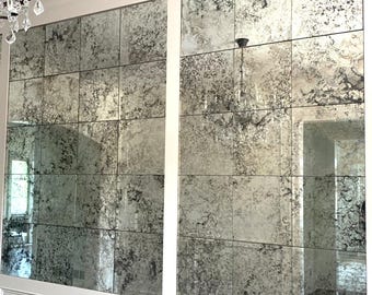 130Antique Mirror Tiles: Aged USA-Made Glass