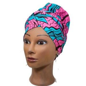 Pink- Blue Hair Bonnet & Tie