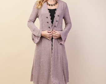 new VOCAL studded military cardigan duster wrap Western Magnolia bohemian Mauve reg SM-XL plus 1X-3X bell lace sleeve  gorgeous (4-colors)