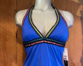 New LA BLANCA Tankini swimwear top resort vacation so stunning size US 8 border trim