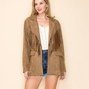 new VOCAL western suede Blazer jacket Choco SM-XL fringed bohemian western cowgirl tuff Rodeo Queen flare