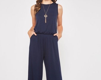 new Navy Beeson River jumpsuit romper pant one piece slenderizing reg & plus SM-4X western slimming shabby chic dressy casual Yacht sailing