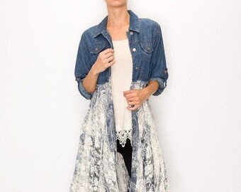 brand new ORIGAMI Boutique Bohemian Magnolia shabby chic western vintage lace & denim shirt duster blouse SM-3XL premium