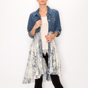 brand new ORIGAMI Boutique Bohemian Magnolia shabby chic western vintage lace & denim shirt duster blouse SM-3XL premium