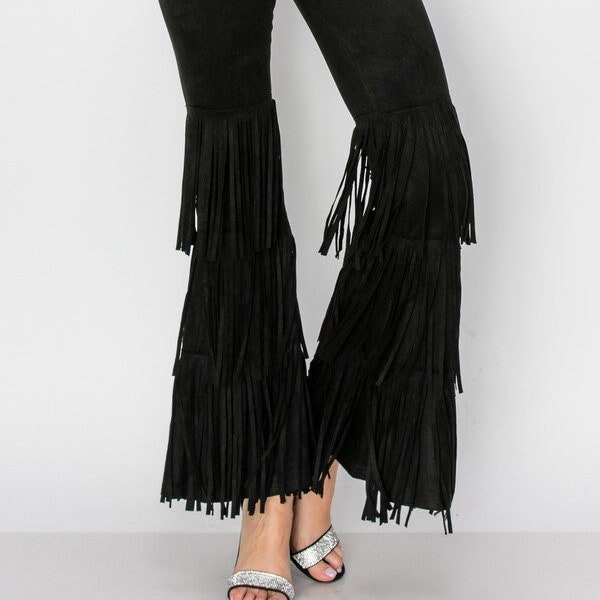 new VOCAL  layered fringe suede pants (3-colors) black camel natural Rodeo queen western cowgirl tuff hippie Woodstock Stevie Nicks   SM-3X