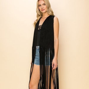 new VOCAL suede fringe western vest cowgirl tuff Rodeo queen Woodstock Stevie Knicks concert wear Bohemian hippie BLACK Camel Natural 1X-3X