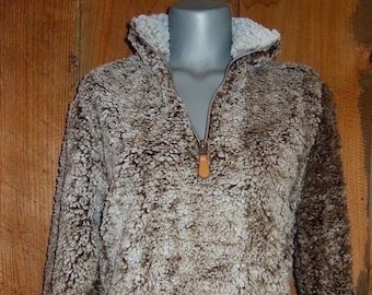 new Katydid Sherpa fleece sweatshirt pullover Brown SMALL unisex athletic leisure wear gift