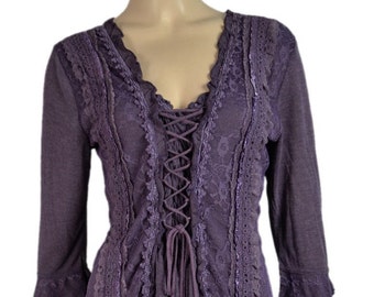 new Pretty Angel blouse tunic top purple MAGNOLIA western corset tie front slimming slenderizing SM-MD bohemian rare limited edition