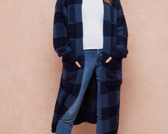 plaid duster cardigan