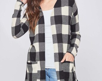 black and white buffalo check sweater