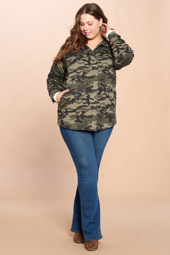 Plus size camo utility jacket cheap