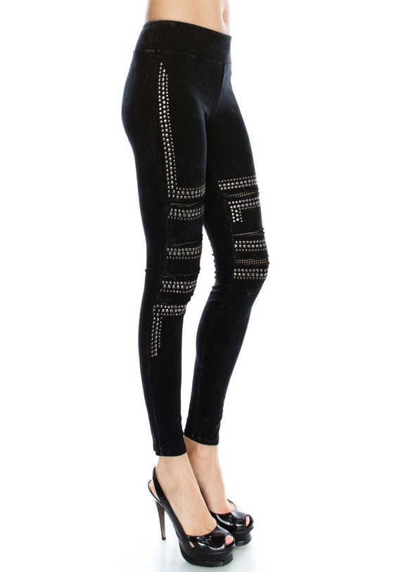 New VOCAL Womens SOFT ALL OVER STUD STUDDED BLACK STRETCH LEGGINGS