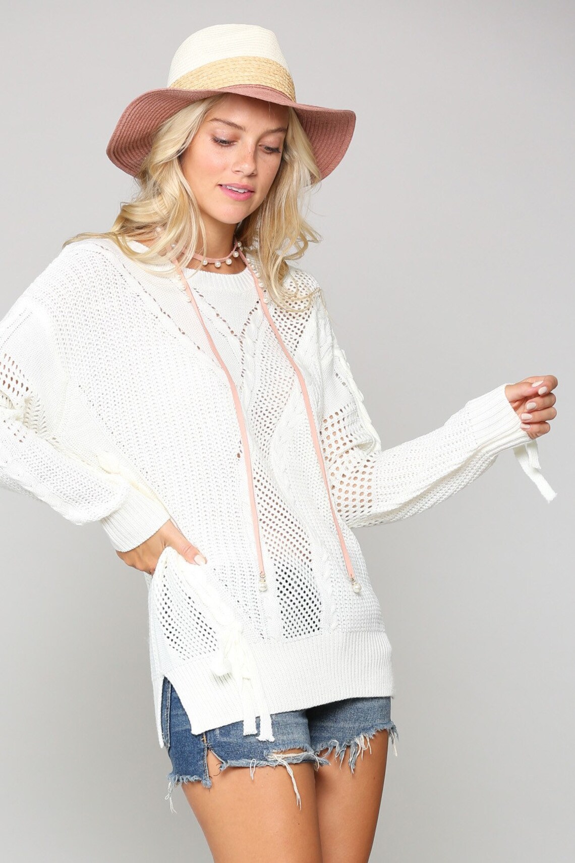New KYEMI designer white boho western pointelle stich sweater | Etsy