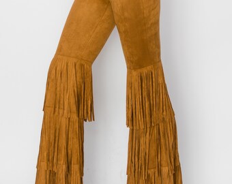new VOCAL Suede fringe pants Western Rodeo Queen cowgirl tuff (3-colors) camel natural black  hippie Woodstock Stevie Nicks concert  SM-3X