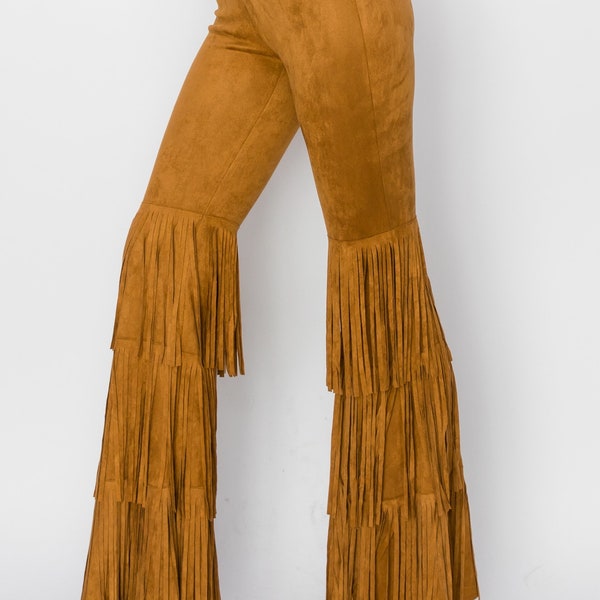 new VOCAL Suede fringe pants Western Rodeo Queen cowgirl tuff (3-colors) camel natural black  hippie Woodstock Stevie Nicks concert  SM-3X