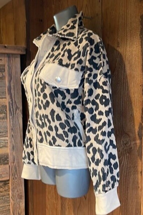New WHITE BIRCH Cheetah Animal Print Woven Corduroy Jacket Sm xxl