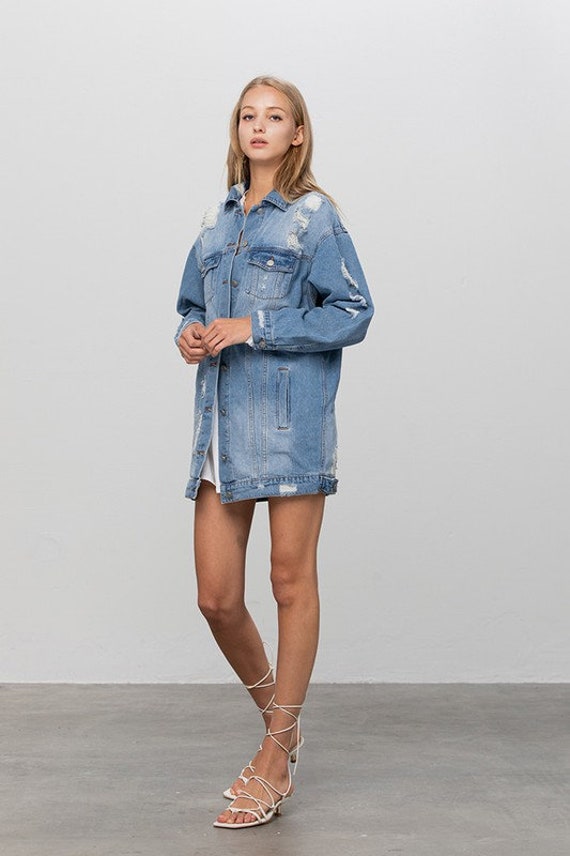 Long Denim Jean Oversized Jacket - Etsy 