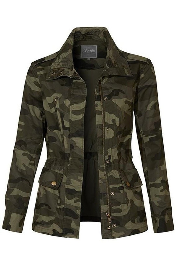 New Dynas Fashions Camo Camouflage Utility Military Safari Anorak Jacket  USA Reg XS-2XL Green/ Black/olive -  Canada