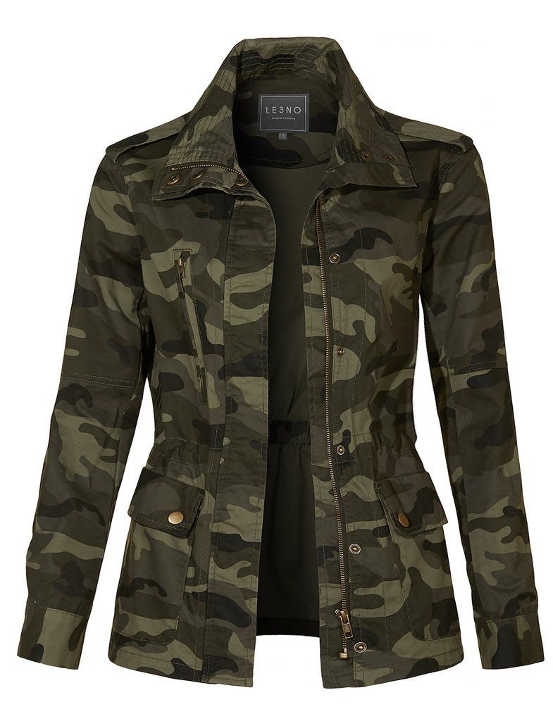 New Dynas Fashions Camo Camouflage Utility Military Safari Anorak Jacket  USA Reg XS-2XL Green/ Black/olive 