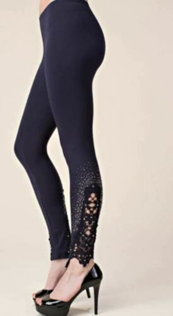 New Vocal Sexy Dressy Black Leggings Pants Yoga SM-4X Lace and