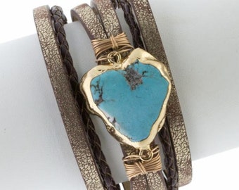 New Saachi designer bracelet cuff braided leather bohemian western turquoise stone jewelry ladies gift mothers Valentine Birthday day