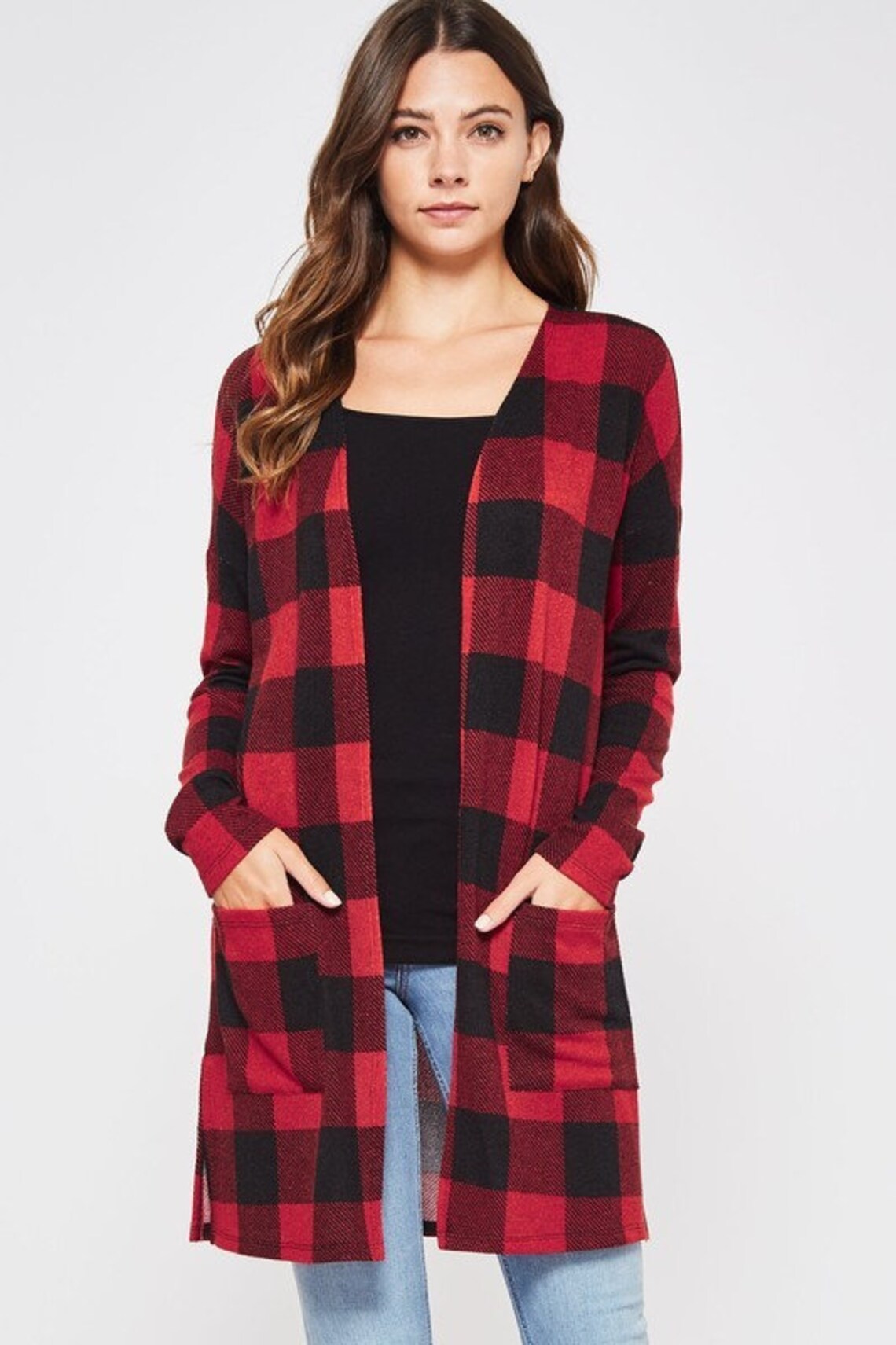 buffalo plaid cardigan womens