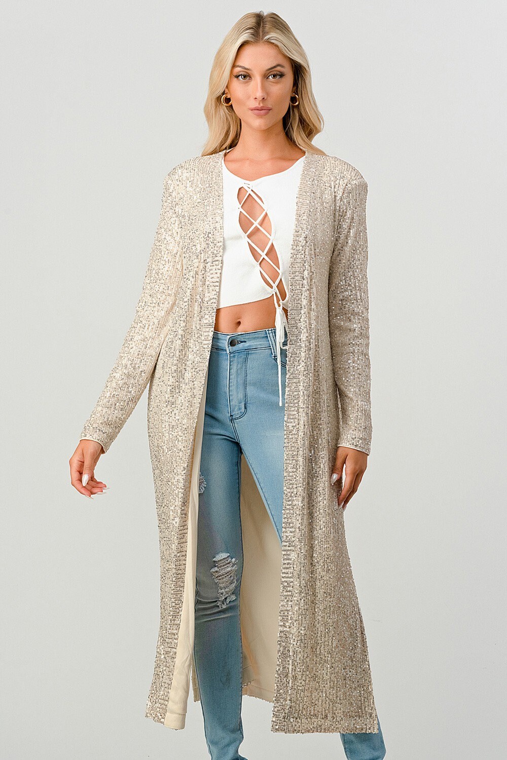 Sequin maxi cardigan sale