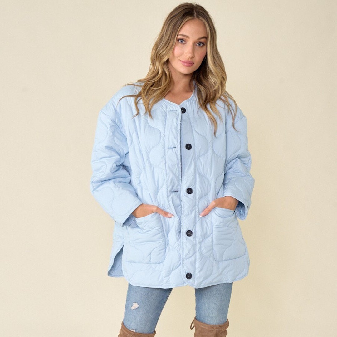Sky Blue Oversized Quilted Jacket main image 0