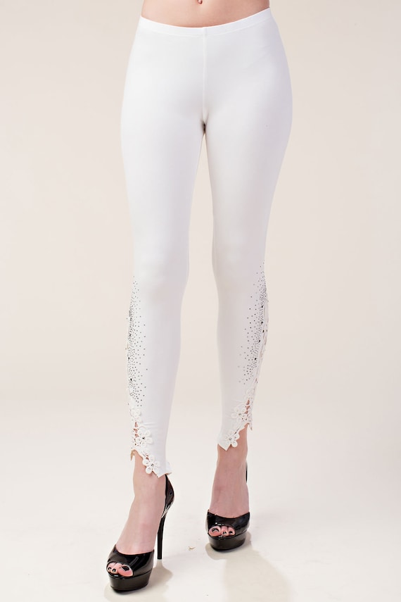 Buy New VOCAL White Sexy Dressy Leggings Pants Lace Rhinestones Western  Bohemian Bling SM-XXL Slimming Slenderizing Shabby Chic 3-colors Online in  India 