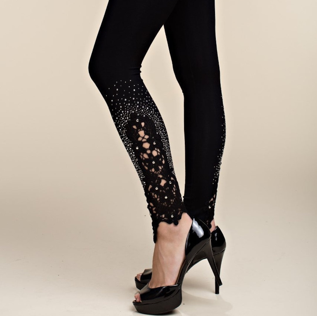 New Vocal Sexy Dressy Black Leggings Pants Yoga SM-4X Lace and - Etsy